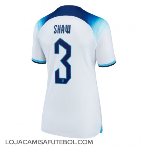 Camisa de Futebol Inglaterra Luke Shaw #3 Equipamento Principal Mulheres Mundo 2022 Manga Curta